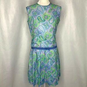 Vintage Paisley Drop Waist Dress M Blue Pink